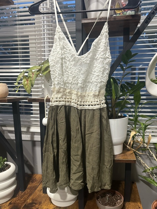 Windsor Pants - White Crochet Bodice Olive Green Summer Romper